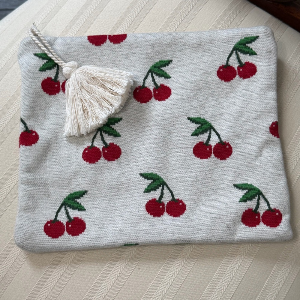 Cherry Patterned Pouch Set With Tassels Nwot - image 3